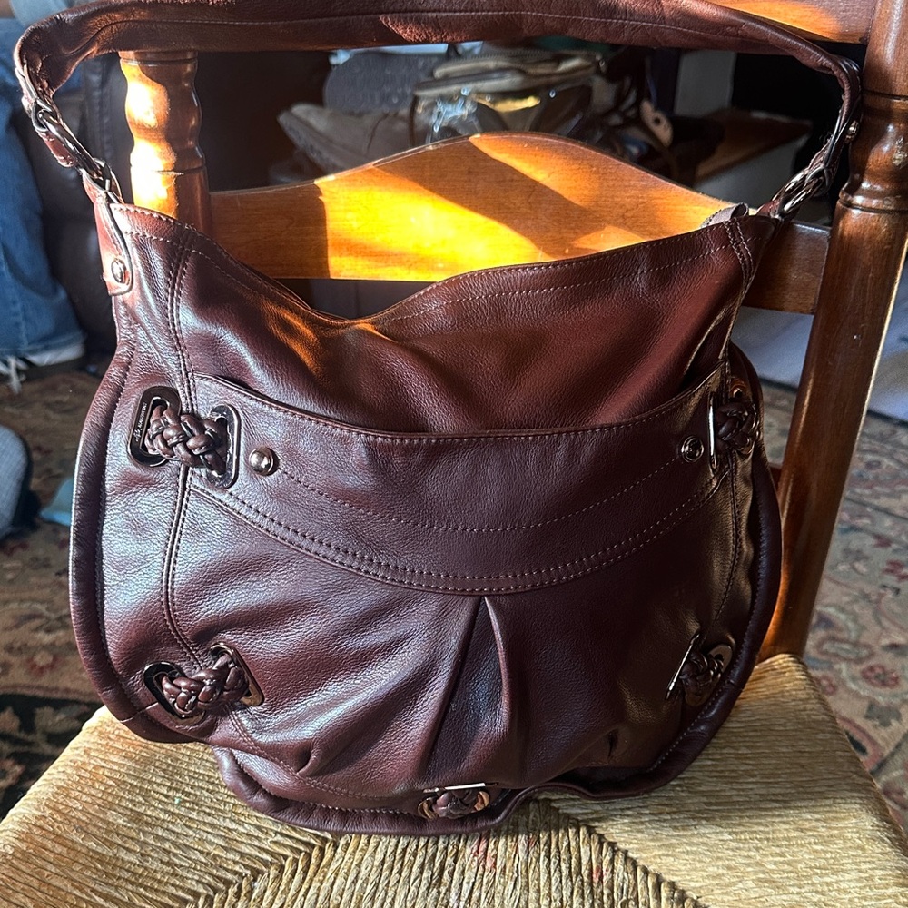 b. makowsky Rich Brown with rose gold hardware Leather Hobo Bag - Picture 2 of 10
